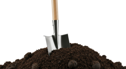 Shovel in soil transparent background cutout png