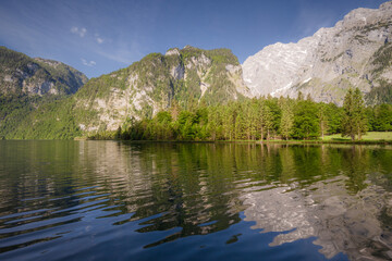 Fototapeta premium Konigsee lake near Jenner mount in Berchtesgaden National Park, Alps Germany