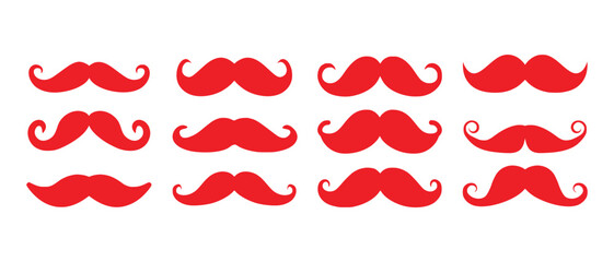  set of red color Mustache Silhouette Icon vector Set