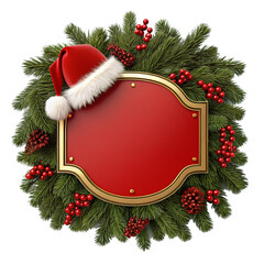 Christmas Wreath with Red Blank Sign for Holiday Messages