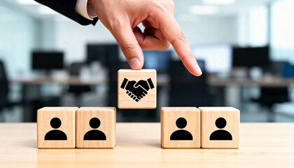 Business Partnership Handshake Wooden Blocks PNG Team Building Cooperation Clipart Transparent Background
