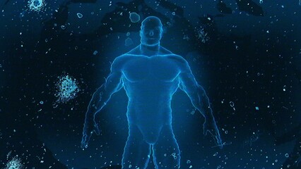 Ethereal Blue Silhouette Amidst Cosmic Night Sky Imagery