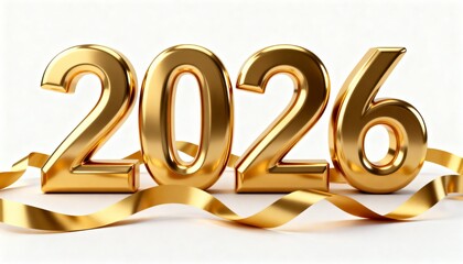 Luxury Golden 3D 2026 Numbers Shiny Gold Text on White Background