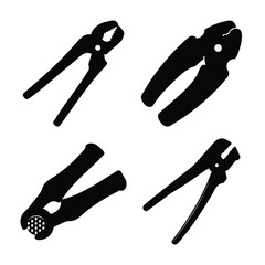 Set of various pliers and nutcracker hand tools silhouette
