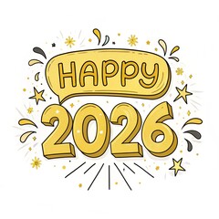 Happy 2026 Doodle Lettering with Stars and Celebration Elements