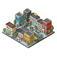 Isometric Cityscape with Buildings and Streets.