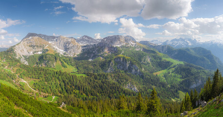 Fototapeta premium Mountain valley with tracks near Jenner mount in Berchtesgaden National Park