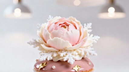 Festive Floral Cupcake with Gold and Snowflakes