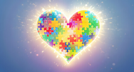 Autism Awareness Heart with Colorful Puzzle Pieces Illustration