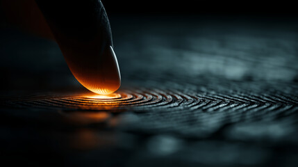 Close-up of fingertips brushing glowing holographic display with energy particles, modern digital interface and human control concept generated AI