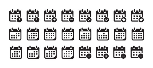 Collection of calendar icons, event date reminder, schedule and appointment, agenda with holidays