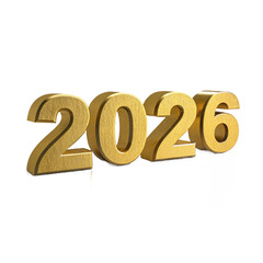 Golden 2026 New Year 3D Text Isolated on White Background