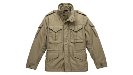 Mens m65 field jacket in olive drab color isolated on transparent background