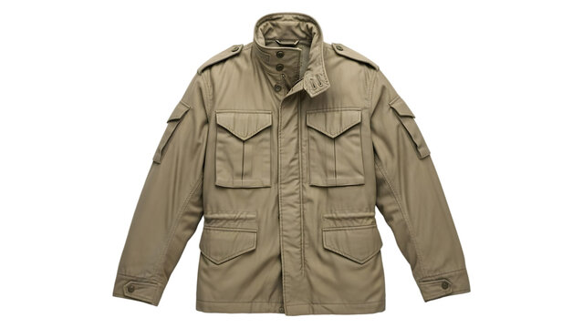 Mens m65 field jacket in olive drab color isolated on transparent background