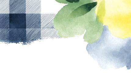 A watercolor-style design with plaid pattern and abstract floral elements, vibrant and artistic