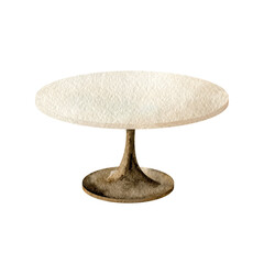 Illustration of wooden plate stand for sweet desserts and cakes. Isolated watercolor illustration in vintage style. Hand drawn composition for interior, wedding design, invitations, cards.