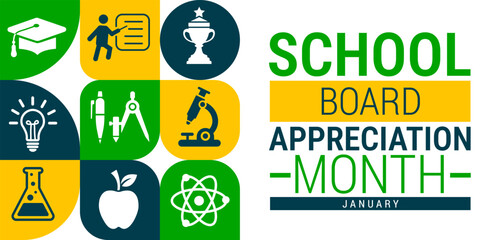 School Board Appreciation Month Geometric shape pattern background, banner, card or poster design template is observed every year during January, to raise awareness about the mission. Vector
