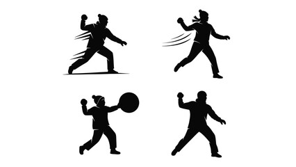 Obraz premium Set of four silhouettes of people throwing snowballs or objects