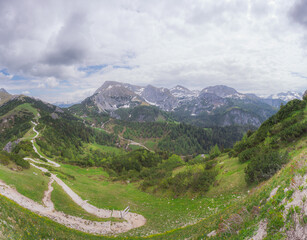 Fototapeta premium Mountain valley with tracks near Jenner mount in Berchtesgaden National Park