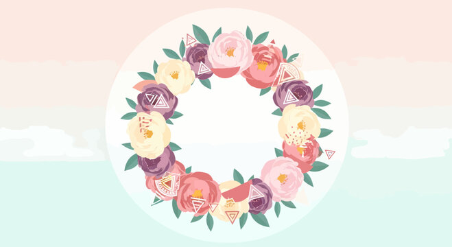 Elegant Floral Wreath With Geometric Accents Pastel Background