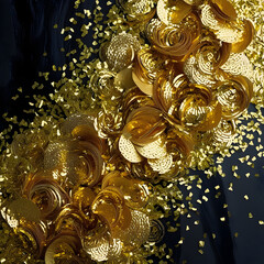 Abstract golden confetti decorative black background
