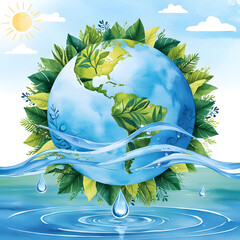 A serene and vibrant illustration of the concept of water