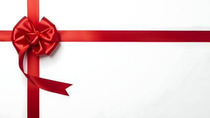 Red Satin Ribbon and Bow Gift Wrap on White Background