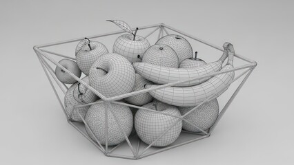 Obraz premium Wireframe fruit basket illustration isolated on light background