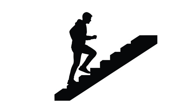 Silhouette of a man running up stairs