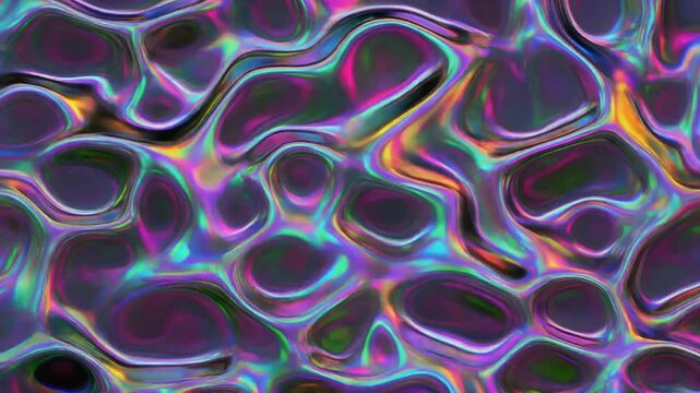 Vibrant Iridescent Liquid Texture Abstract Background. Holographic fluid with dynamic flowing organic shapes and neon color shifts. Modern digital pattern design concept