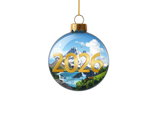 Christmas ornament with 2024 painted on it and a scenic landscape