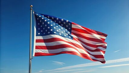 Obraz premium Kansas Pride Wave The Stars and Stripes Soars High Under a Cloudless Blue Sky
