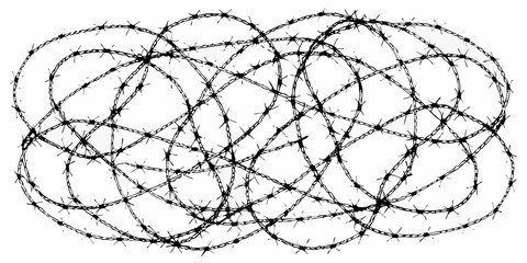 Intricate illustration of overlapping barbed wire circles on a white background