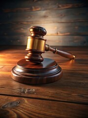 The judges authoritative gavel rests on a polished wooden courtroom table