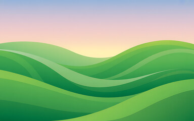 Obraz premium Rolling green hills create a serene landscape under a pastel sky, full of peace