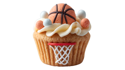 basketball on cupcake isolated on white background
