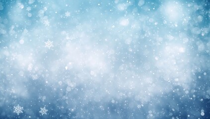 Obraz premium A serene winter backdrop with softly fading snowflakes, icy white–blue gradients, and floating bokeh lights under diffused light, minimal and elegant, ideal for seasonal branding, holidays, premium