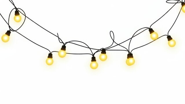 String of glowing yellow edison bulbs on a black wire, isolated on white background isolated on white background, illustration - Powered by Adobe