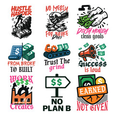 Obraz premium Money Streetwear Hustle Quote, Urban Money Clipart, Motivational Street Art, Trendy Cash T-shirt Design Bundle