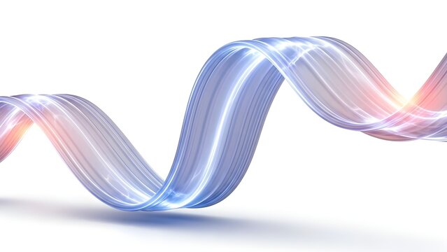 Abstract glowing blue and pink light wave flowing on white background