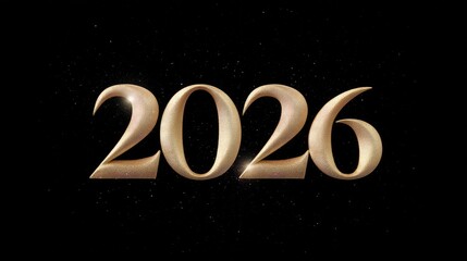 Glimmering Golden Numerals Representing the Year 2026 on a Black Background with a Touch of Sparkling Light