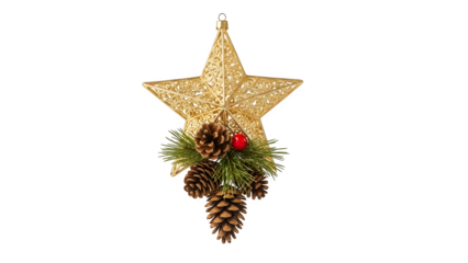 Golden Christmas Star Decoration, isolated on transparent background