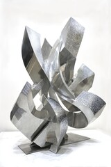 Abstract Metal Sculpture Displayed On White Background