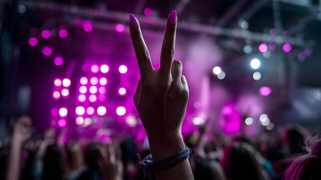 Peace-Zeichen im Publikum bei einem energiegeladenen Konzert
