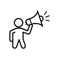 Announcement Icon &ndash; Megaphone, Public Speaking, Communication Line Art
