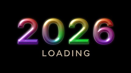 Colorful Neon 2026 Loading Animation with Bright Shiny Text on Black Background for New Year Countdown or Future Events Visuals