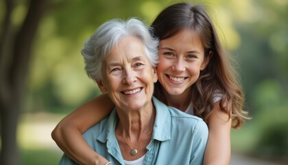Joyful grandmother and granddaughter sharing a warm embrace