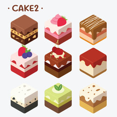 Isometric Cake Cubes Set หรือ Dessert Box Icons Vector © Chotirat