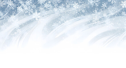 Abstract frosty background with flowing icy brushstrokes and falling snow crystals