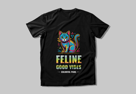 Colorful Cat T Shirt Illustration Design